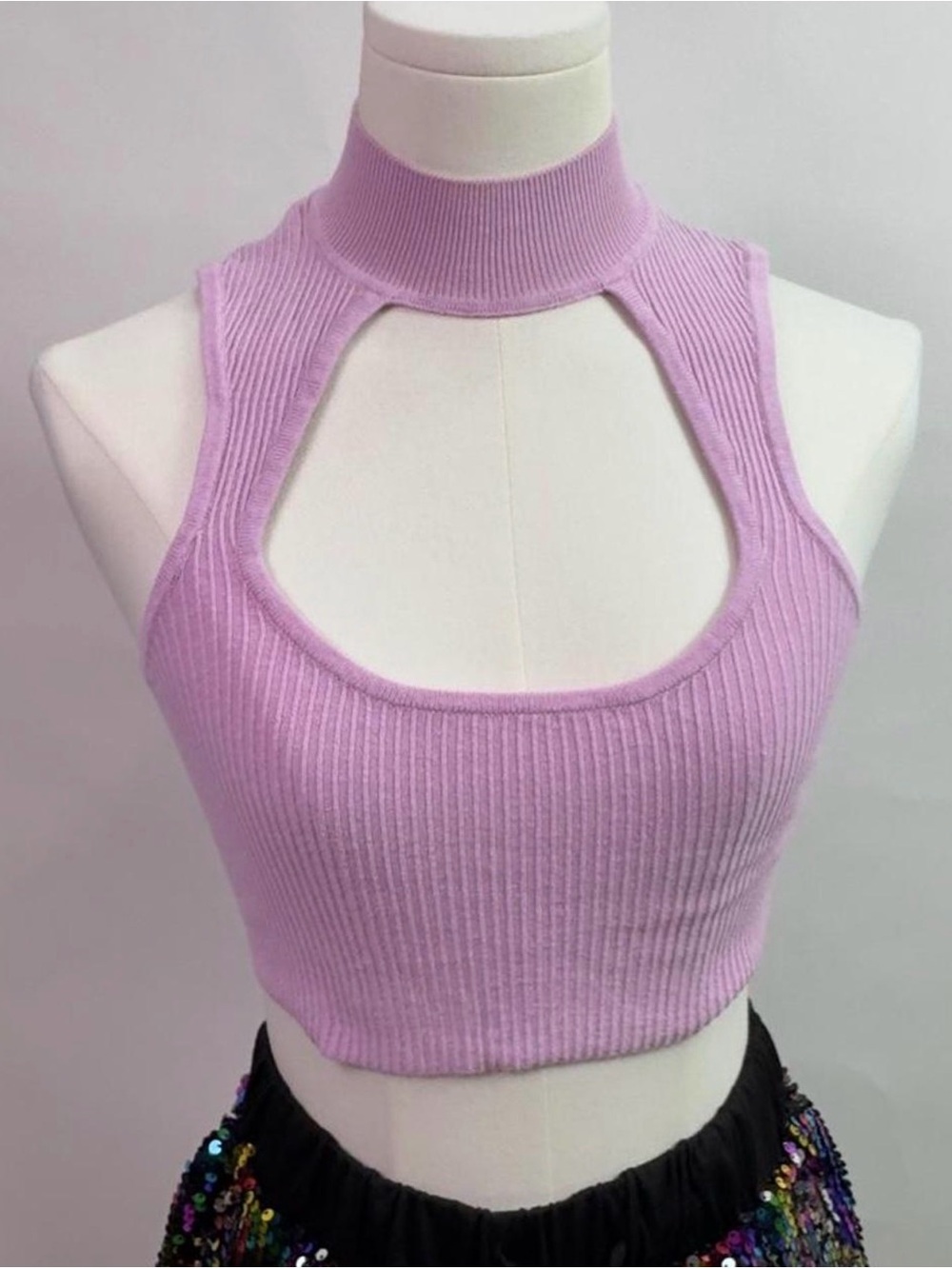 Urban Outfitters Lilac Ribbed Cutout Crop Top Size XS Purple Summer Tank Cotton
